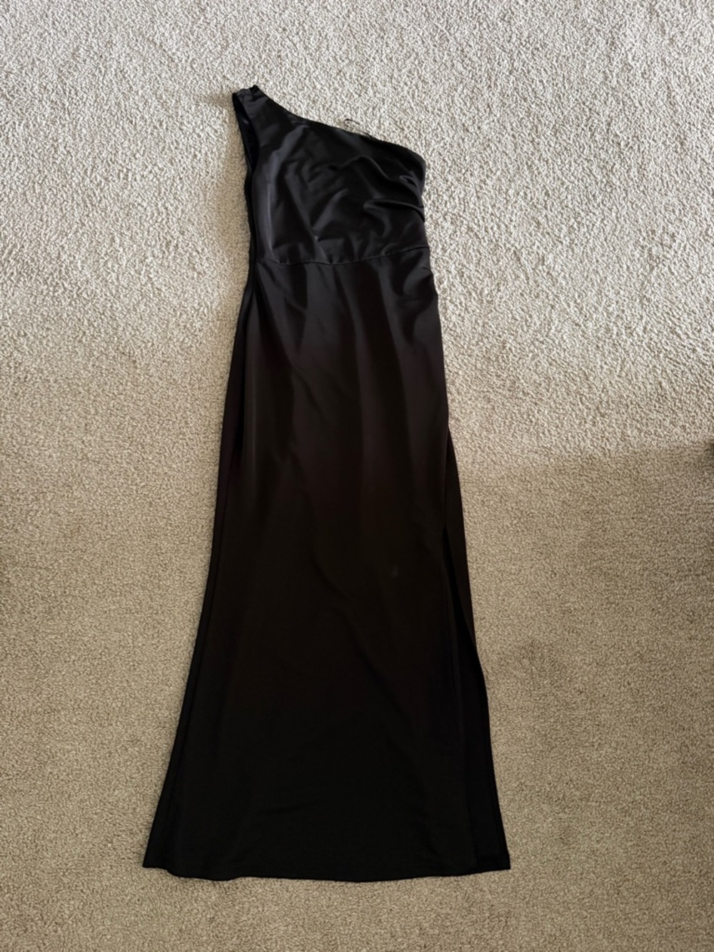 Black One-Shoulder Evening Gown - Women's Dress